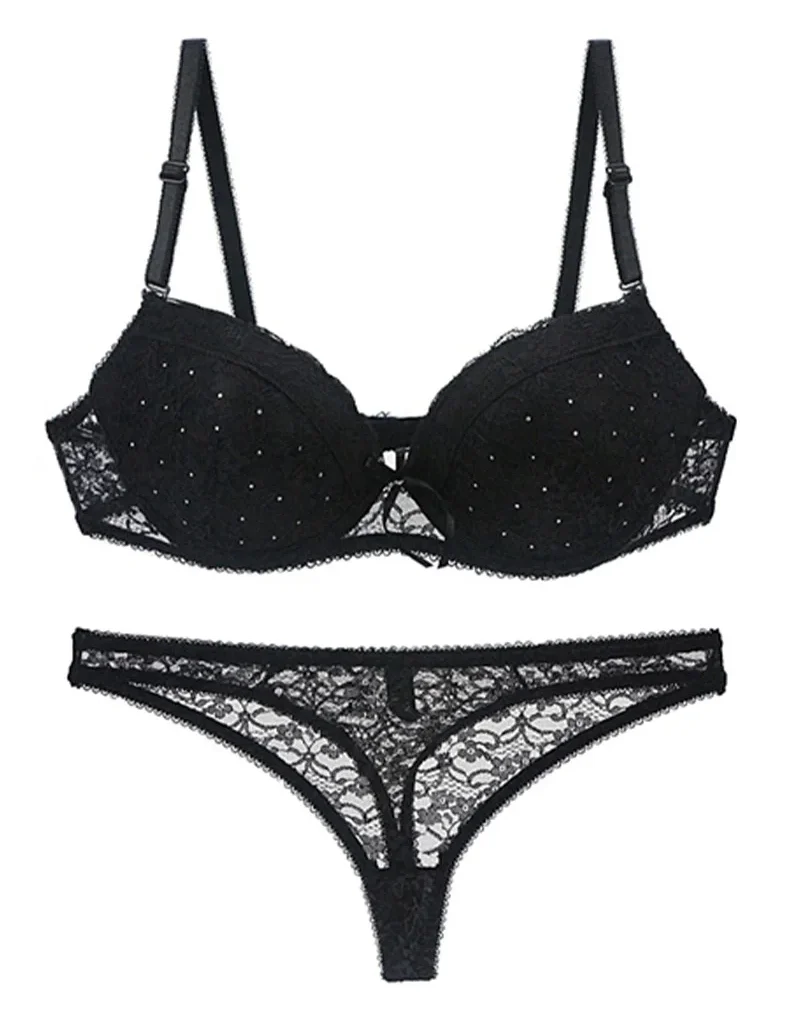 Сет танга гаће и грудњак са жицом 28А – 52G – црна, 28a